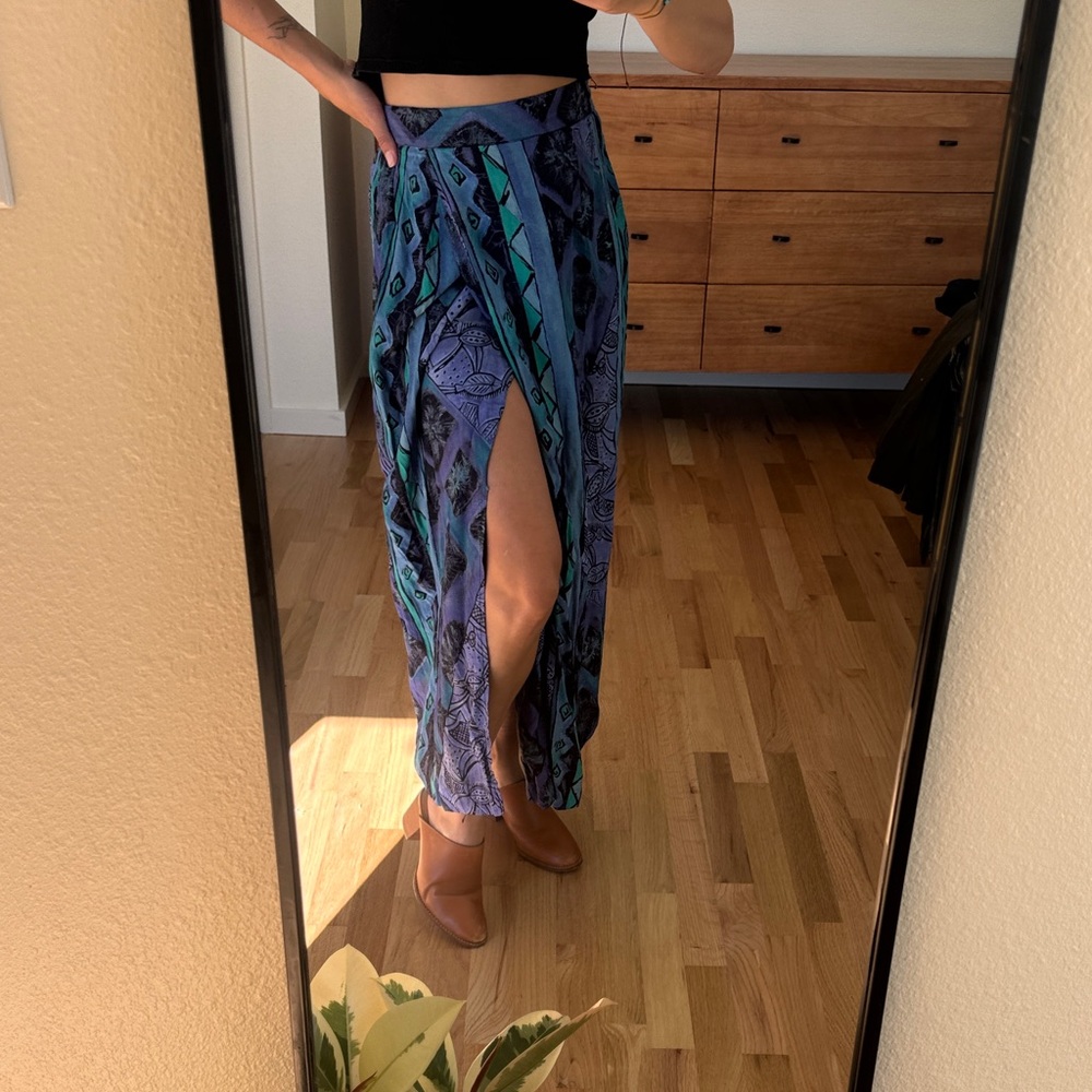 Blue and Green Patterned Maxi Skirt